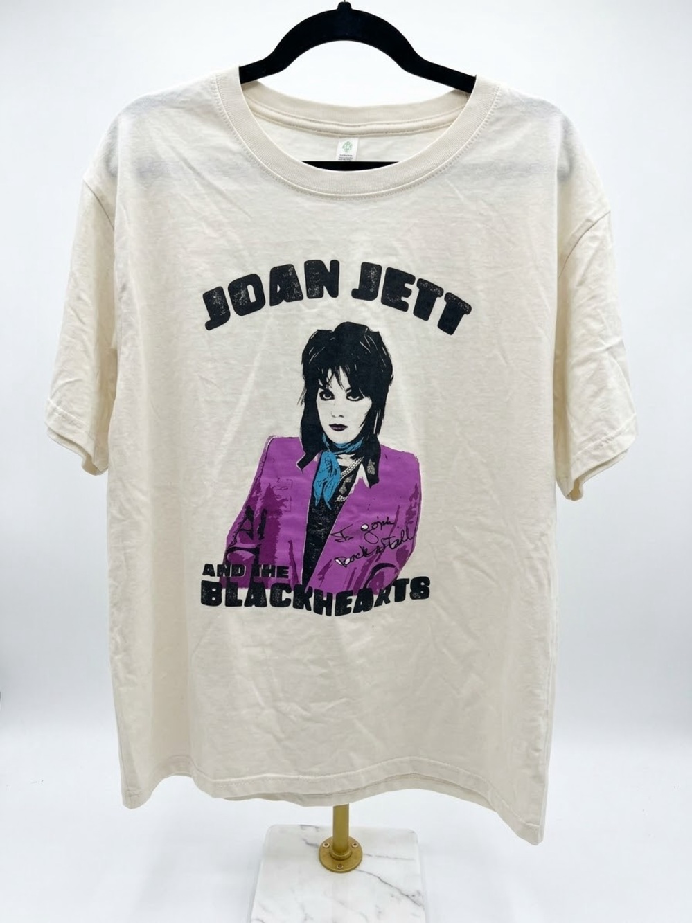 Joan Jett Graphic Tee - Cream with Purple Print